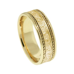 14k Solid Yellow Gold Wedding Band Nature Inspired Mens Ring Anniversary Ring