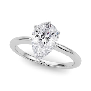 3 CT Pear Shape Lab Grown Diamond Engagement Ring 5 Prong CVD Diamond Solitaire Ring 14k White Gold IGI Certified