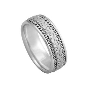 14k White Gold Nature Inspired Wedding Band Braided Ring