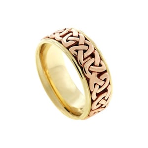 Celtic Trinity Knot Ring 14k Two-Tone Gold Viking Rose Gold Ring Triquetra Wedding Band