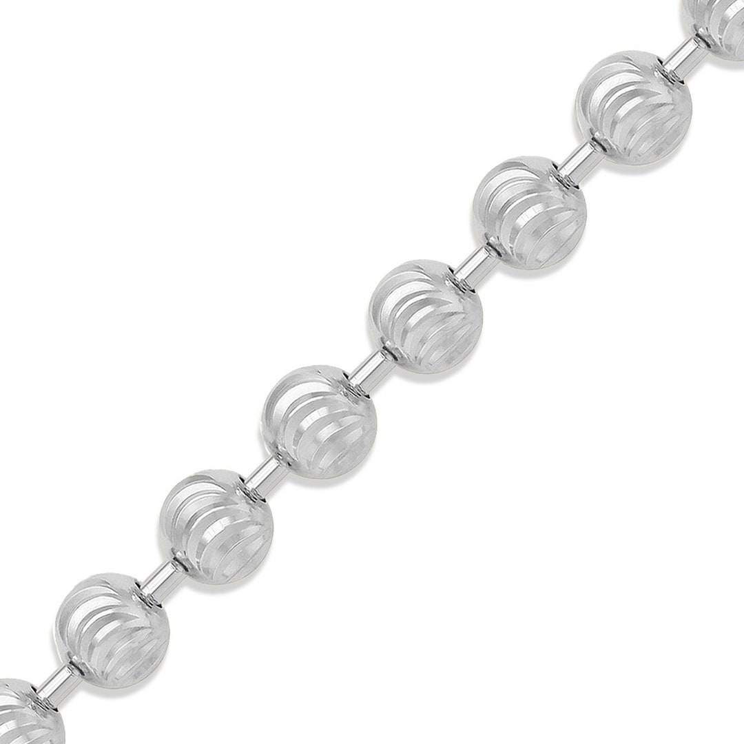 14k White Gold Solid Ball Moon Cut Bead Chain Italian Necklace 1630