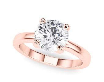 2 Carat E VVS2 Round Brilliant Lab Grown Diamond Engagement Ring 14k Rose Gold Minimalist 4 Prong Solitaire Ring IGI Certified