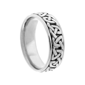 Celtic Wedding Band 14k White Gold Viking Ring Unique Wedding Band