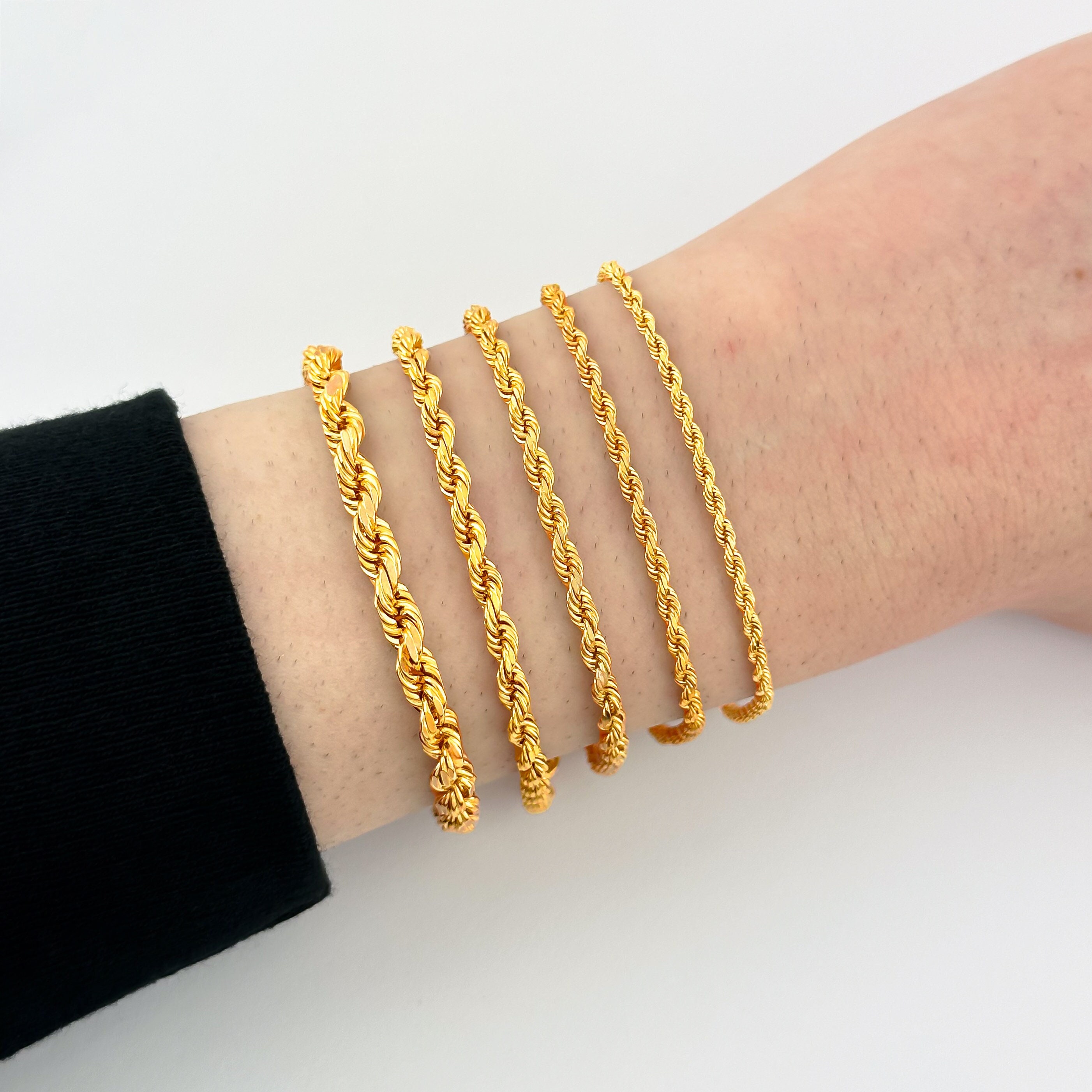 Solid 22k Yellow Gold Rope Bracelet Diamond Cut Italian