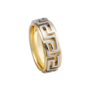 14k 2-Tone Gold Greek Key Wedding Band Promise Ring
