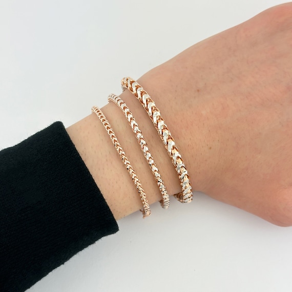 14k Rose White Gold Franco Bracelet Two tone Chain Prism Cut Bracelet Etsy Canada