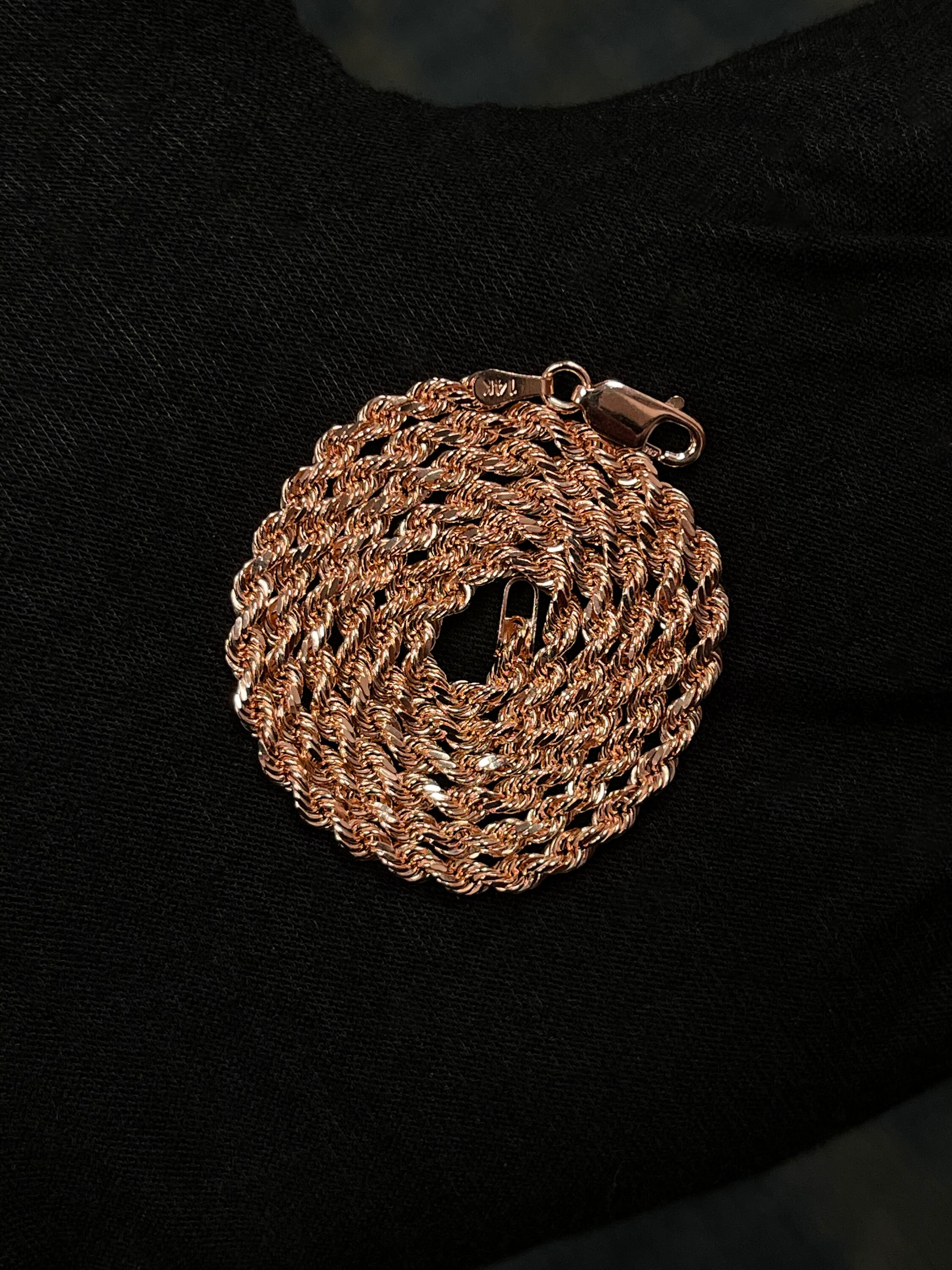 Solid 14k Rose Gold Rope Chain Diamond Cut Italian Necklace | Etsy