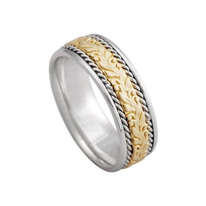 14k Two-Tone Gold Nature Inspired Wedding Band Braided Ring