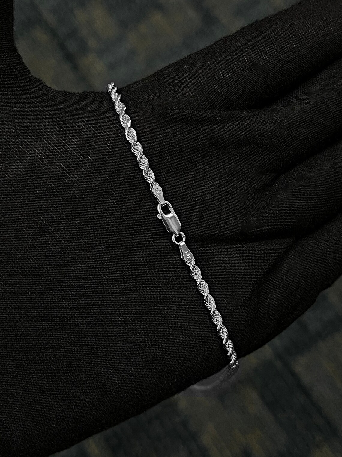 Solid 14k White Gold Rope Chain Diamond Cut Italian Necklace | Etsy