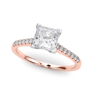 1CT Princess Cut Diamond Engagement Ring Half Eternity Lab Grown Diamond Engagement Ring 14k Rose Gold