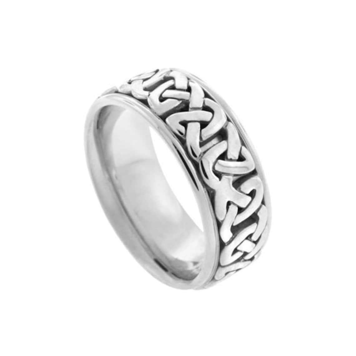 Celtic Wedding Band 14k White Gold Viking Ring Unique