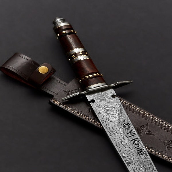 Custom Hand Forged, Damascus Steel Functional Dagger 17 inches, Double Edge, Viking Dagger, Daggers Battle Ready, With Sheath, Gift For Him