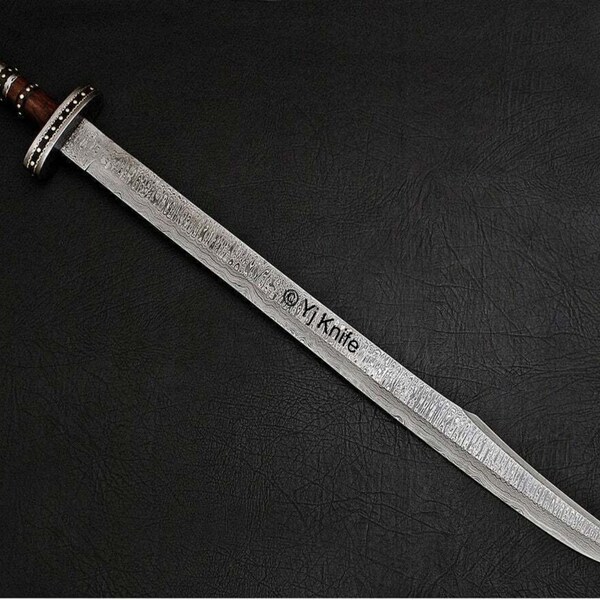 Custom Hand Forged, Damascus Steel Functional Sword 32 inches, Single Edge, Falchion Sword, Swords Battle Ready, With Sheath, Gift For Him