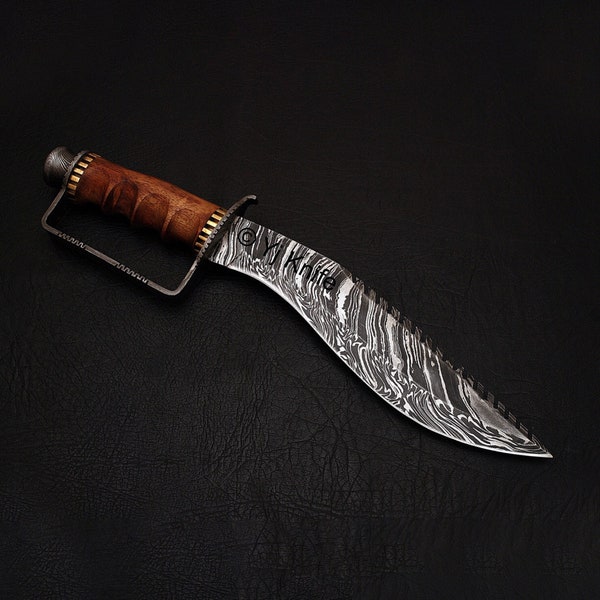 Custom Hand Forged, Damascus Steel Functional Kukri 16 inches, Gurkha Kukri Knife, Kukri Battle Ready, With Leather Sheath, Gift For Him