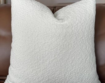 White Boucle Throw Pillow Cover , Teddy Boucle Euro Sham or Lumbar , Neutral Pillowcase , Super Soft Couch Pillow , Livingroom Bedroom Decor
