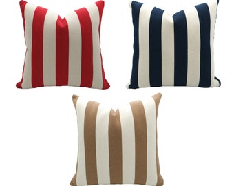 Thick Stripes Neutral Throw Pillow , Navy Blue , Red , Mustard Striped Pillow Cover , Modern Farmhouse Pillow , Rustic Woven Pillowcase
