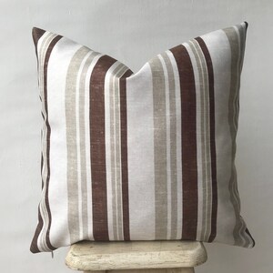 Housse de coussin à rayures marron ivoire et beige, Oreiller minimaliste, Taie de coussin à rayures color block, Ferme moderne, Oreiller tendance