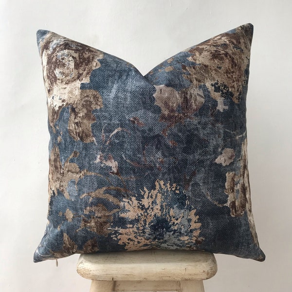 Navy Blue Velvet Floral Pillow Covers Etsy