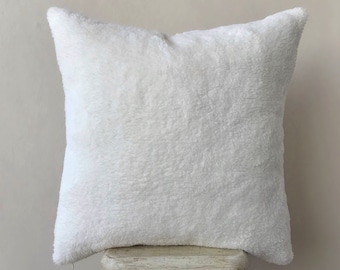 Fluffy White Throw Pillow Cover , Super Soft Cushion Case , White Home Design , Livingroom and Bedding Decoration , Welsoft
