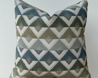 Funda de almohada de tiro geométrico azul, verde, blanco y beige, funda de almohada triangular euro y lumbar larga, funda de cojín texturizada, regalo de almohada de sofá