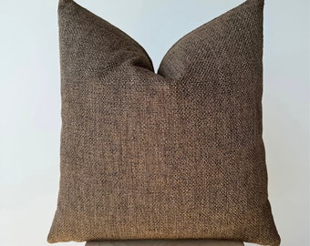 Brown Linen Throw Pillow Cover , Boho Euro Sham and Lumbar , Woven Textured Pillowcase , Sofa Pillow 18x18 20x20 , Retro Couch Pillow