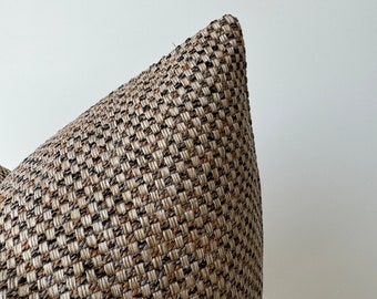 Light Brown Textured Pillow Cover , Beige Mustard Boho Euro Sham , Plaid Throw Pillowcase , Natural Linen Cotton Decorative Pillow