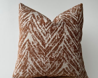 Rust and White Throw Pillow Cover , Copper Decorative Pillowcase , Woven Euro Sham or Lumbar , Terracotta Accent Pillow , 26x26 12x24