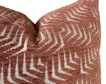 Rust Ivory Pillow Cover ,  Zig Zag Pillowcase , Geometric Euro Sham Lumbar , Herringbone Accent Pillow , Textured Cushion , Sofa Pillow