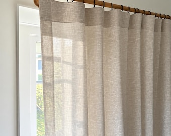 Semi Sheer Linen Curtain in 7 Colors , Custom Size Light Filtering Drapery Panels , Grommet , Rod Pocket  , Back Tab & Hooks ,  Luxury Gift