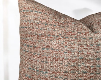 Rust Beige and Turquoise Throw Pillow Cover , Bohemian Chic Cushion Case , Painting Print Lumbar Euro Sham , Cotton Velvet Pillow Cover