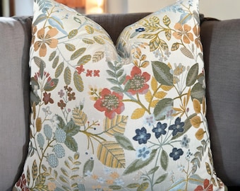 Satin Tapestry Floral Throw Pillow Cover , Embroidered Throw Pillow Case , Colorful Boho Chic Home Decor , Woven Flowers Red Green Blue