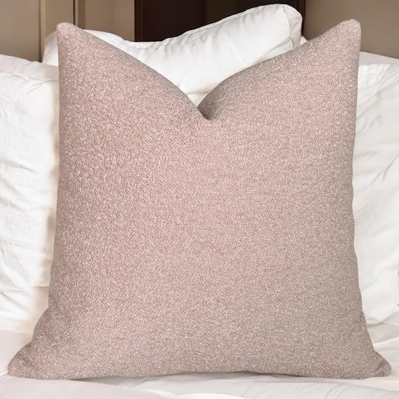 Light Pink Boucle Throw Pillow Cover Textured Thick Pillowcase - Main Image