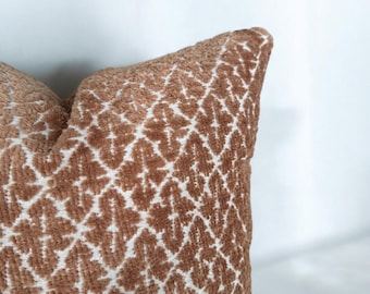 Clover Textured Copper White Throw Pillow Cover , Rust Soft and Cozy Euro Sham and Lumbar , Art Deco Pillowcase , Brick Red Cushion