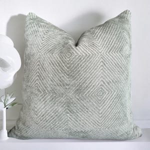 Sage Green and Off White Geometric Throw Pillow Cover , Velvet Cotton Light Green Pillowcase , Oliva Green Boho Lumbar 20x20 22x22