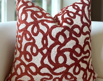 Red White Chenille Textured Throw Pillow Cover , Abstract Pillowcase , Contemporary Boho Couch Pillow , Modern Coastal Housewarming Gift