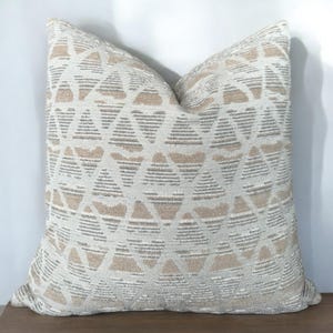 Gray Beige Geometric Throw Pillow Cover , Triangle Euro Sham and Long Lumbar , Textured Cushion Case , Striped Couch Pillow , Accent Pillow