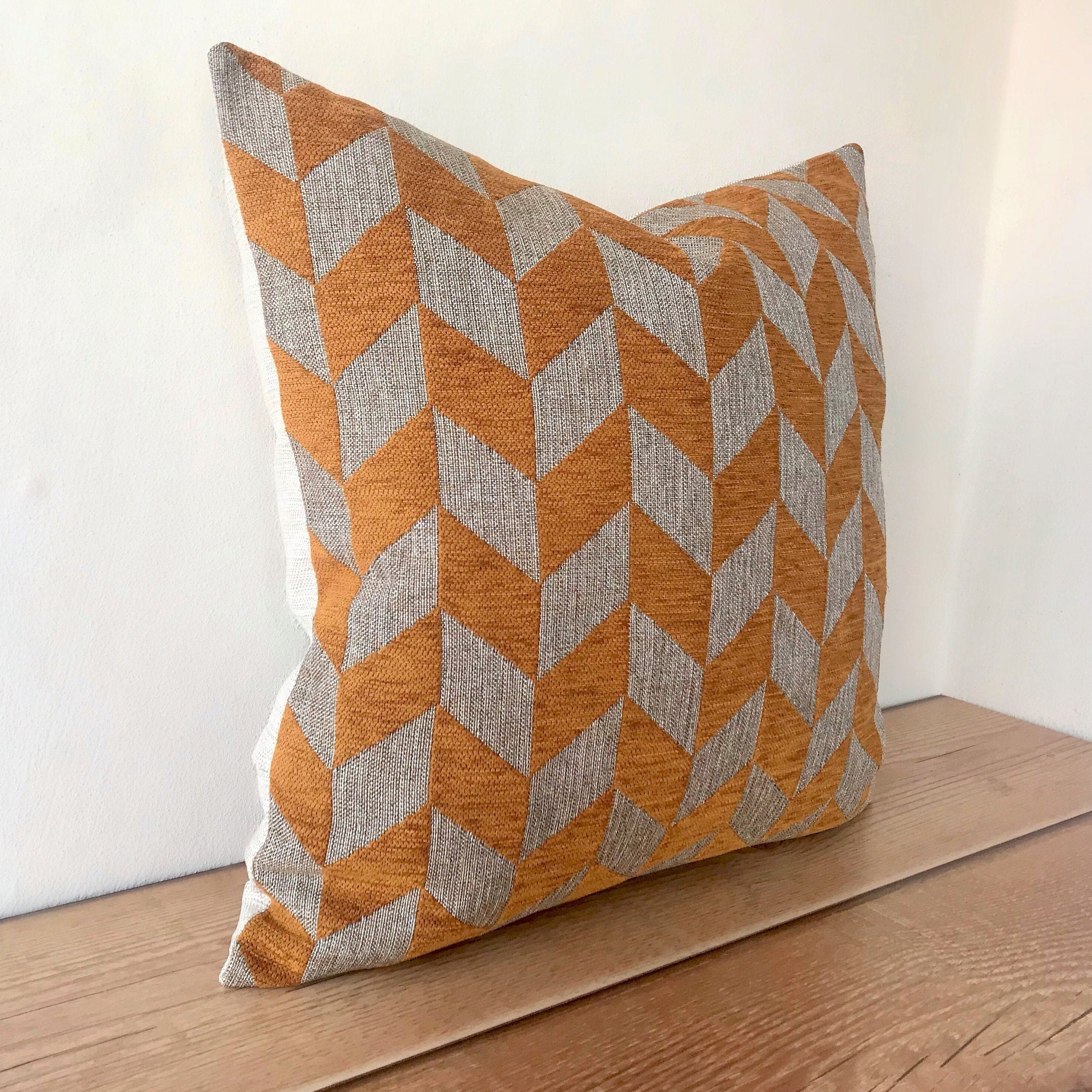 Grey Burnt Orange Outdoor Throw Pillow / Designer Pillow Cover Etsy