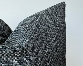 Olive Green Basketweave Pillow Cover , Moss Green and Black Decorative Euro Sham , Plaid Bohemian Textured Throw Pillow , Decorative Pillow