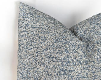 Light Blue Textured Throw Pillow Cover , Woven Thick Pillowcase , Coastal Boho Pillow , Housewarming Gift Lumbar and Euro Sham