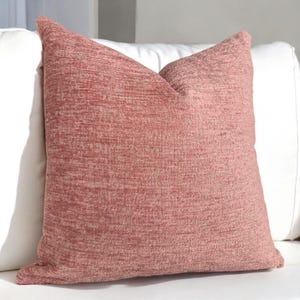 Dusty Rose Textured Throw Pillow Cover , Rosewood Woven Thick Pillowcase , Coastal Boho Pillow , Housewarming Gift Lumbar and Euro Sham