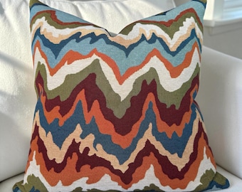 Abstract Chevron Tapestry Pillow Cover , Multicolor Zigzag Woven Cushion Case , Terracotta Blue  Green Burgundy Euro Sham Lumbar ,  Gift