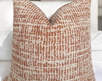 Rust Ivory Throw Pillow Cover , Luxury Pillowcase , Accent Pillow , 16x16 Small Long Lumbar Euro Sham , Burnt Orange Light Beige Pillowcase