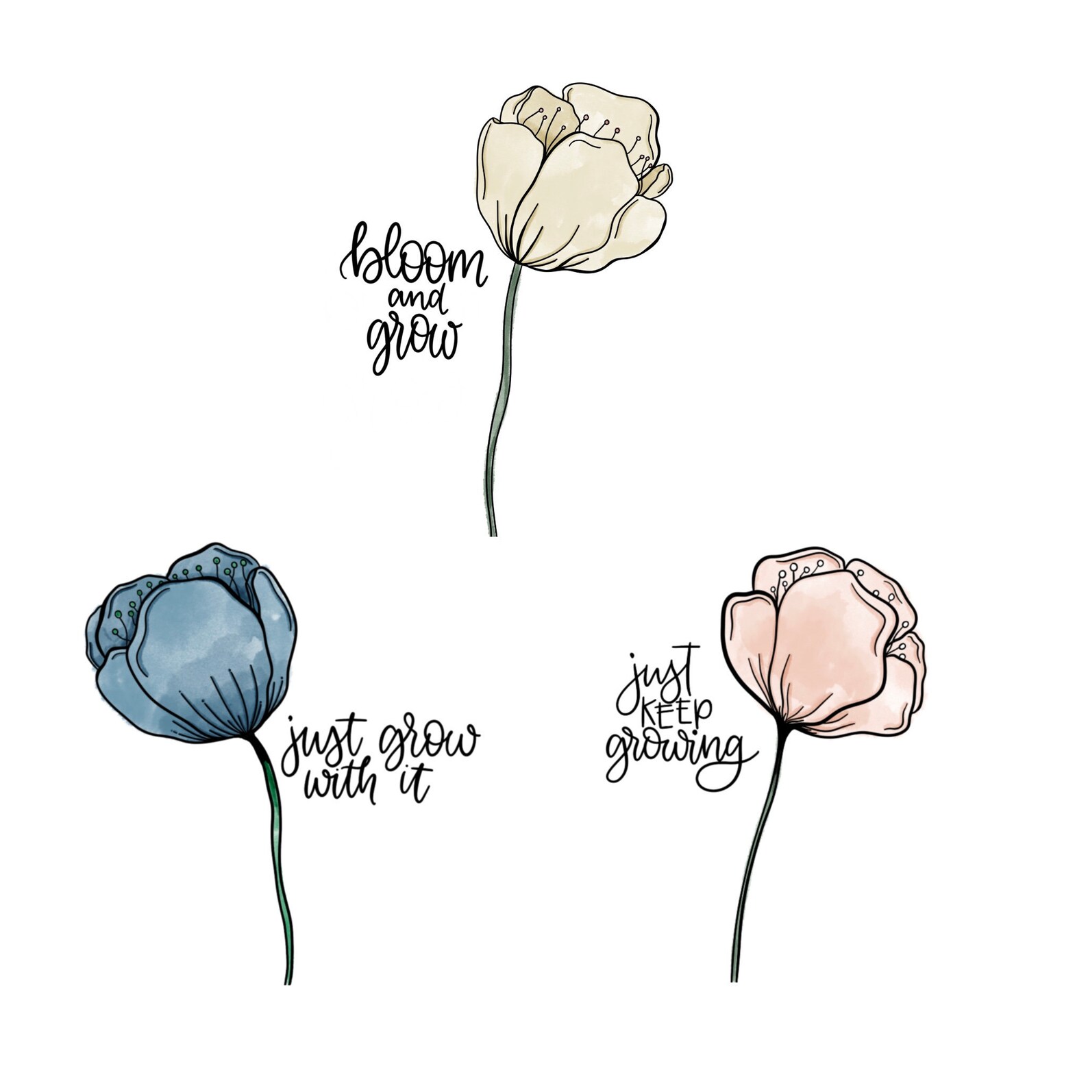 Flower Quote Puns 3 Pack pdf jpeg Digital Watercolor Etsy