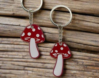 Cottagecore Mushroom Keychain Set: Toadstool Key Ring, Fairycore Accessory