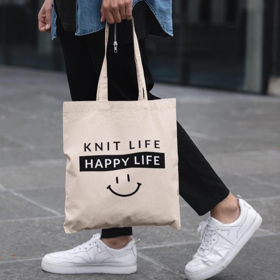 Knitting Project Bag Large Cotton Canvas Yarn Tote