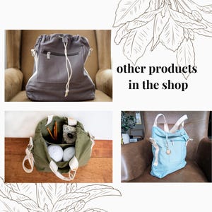 Pictures of other items in the Makers Stash Etsy shop that is for sale.  The crossbody project bags in the colors gray, green and blue. Perfect for knitters and crocheters.