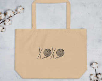 Organic Cotton Knitting Tote Bag: Yarn Project Bag for Knitters
