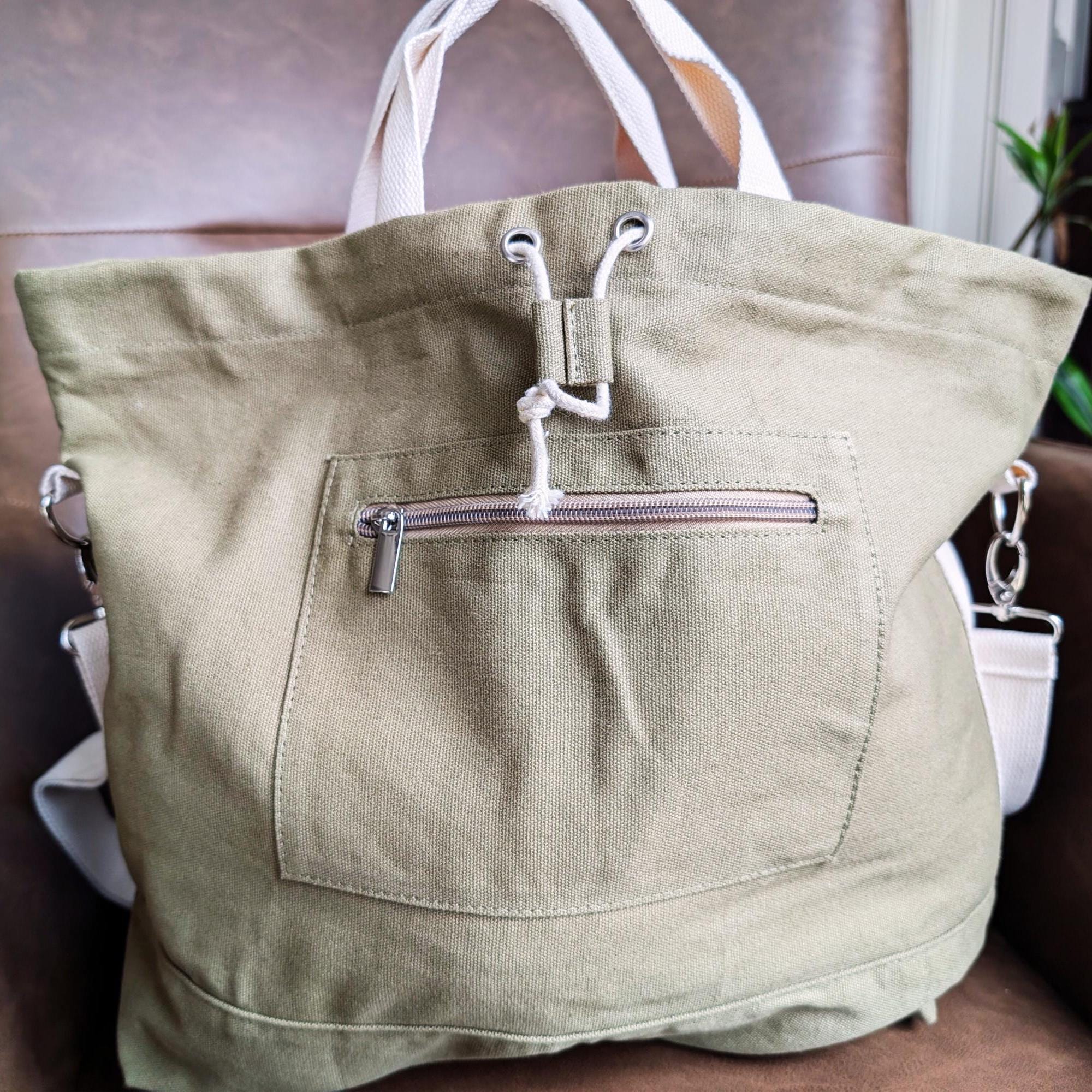 Large Knitting Project Bag Drawstring with Monogram Option Canvas Yarn Tote Crossbody Crochet Knitting Supplies Organizer