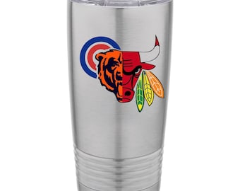 Chicago Sports Tumbler- Chicago Cubs, Chicago Blackhawks, Chicago Bears, Chicago Bulls, Gift for Him, Chicago sports fan