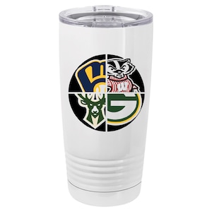 Wisconsin Sports Tumbler- Green Bay Packers, Milwaukee Brewers, Milwaukee Bucks, University Wisconsin, Gift for Him, Wisconsin sports fan